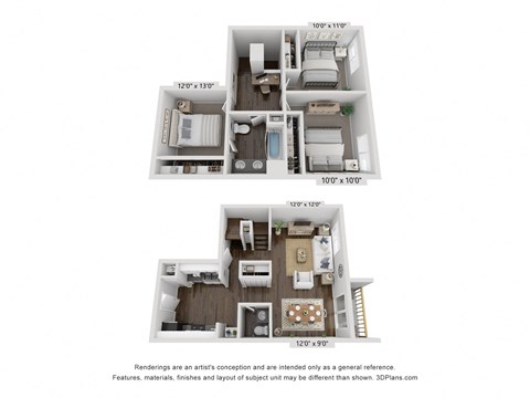 Floor plan for 3 beds, 1.5 baths, 1200 sqft